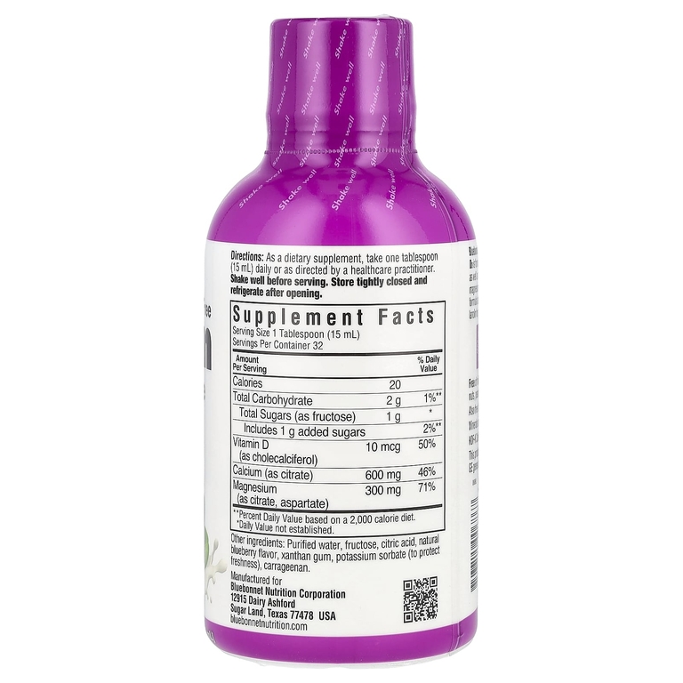 Bluebonnet Nutrition, жидкая добавка с цитратом кальция и магния и витамином D3, вкус голубики, 473 мл (16 жидк. унций)