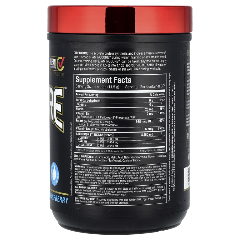 ALLMAX, аминокислоты с разветвленной цепью AMINOCORE, голубая малина, 315 г (0,69 фунта)