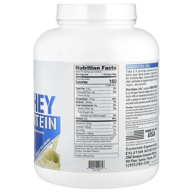EVLution Nutrition, 100% сывороточный протеин, ванильное мороженое, 2,268 кг (5 фунтов)