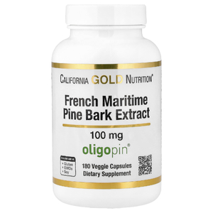 California Gold Nutrition, Oligopin, экстракт коры французской приморской сосны, полифенольный антиоксидант, 100 мг, 180 растительных капсул