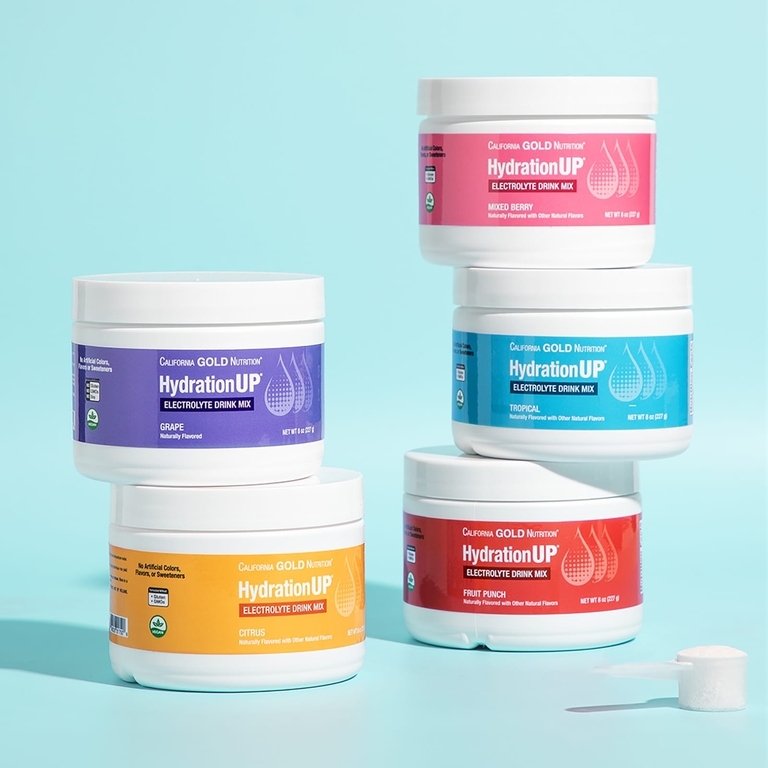 California Gold Nutrition, HydrationUP®, смесь для приготовления электролитического напитка с кальцием, калием, витаминами C и E, тропические фрукты, 227 г (8 унций)