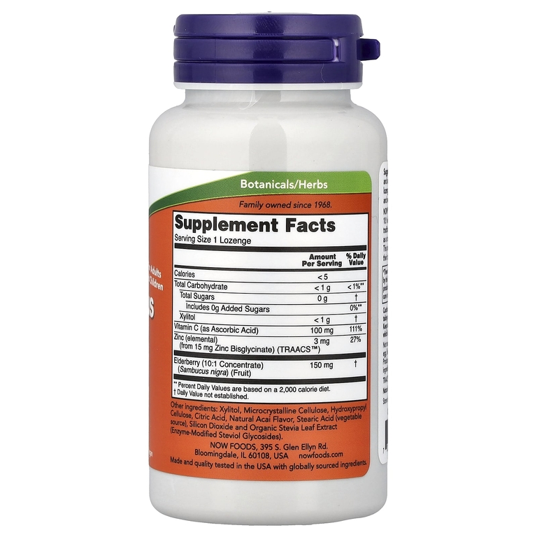 NOW Foods, цинк с витамином С и бузиной, 60 пастилок
