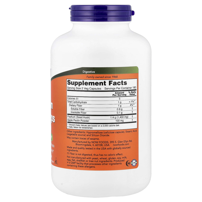 NOW Foods, шелуха семян подорожника, 360 вегетарианских капсул (700 мг в 1 капсуле)
