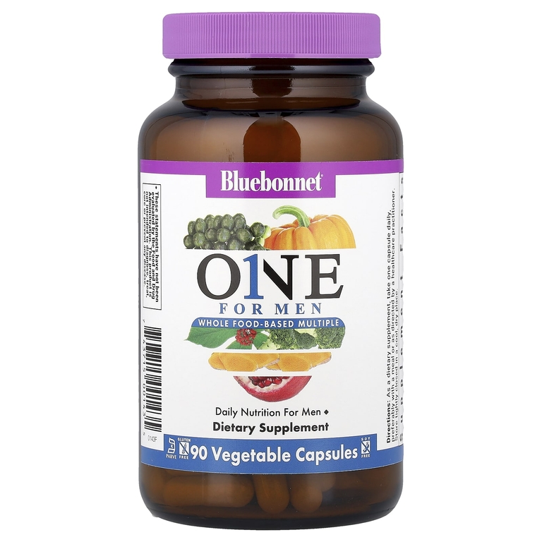 Bluebonnet Nutrition, ONE для мужчин, мультивитаминный комплекс на основе цельных продуктов, 90 растительных капсул
