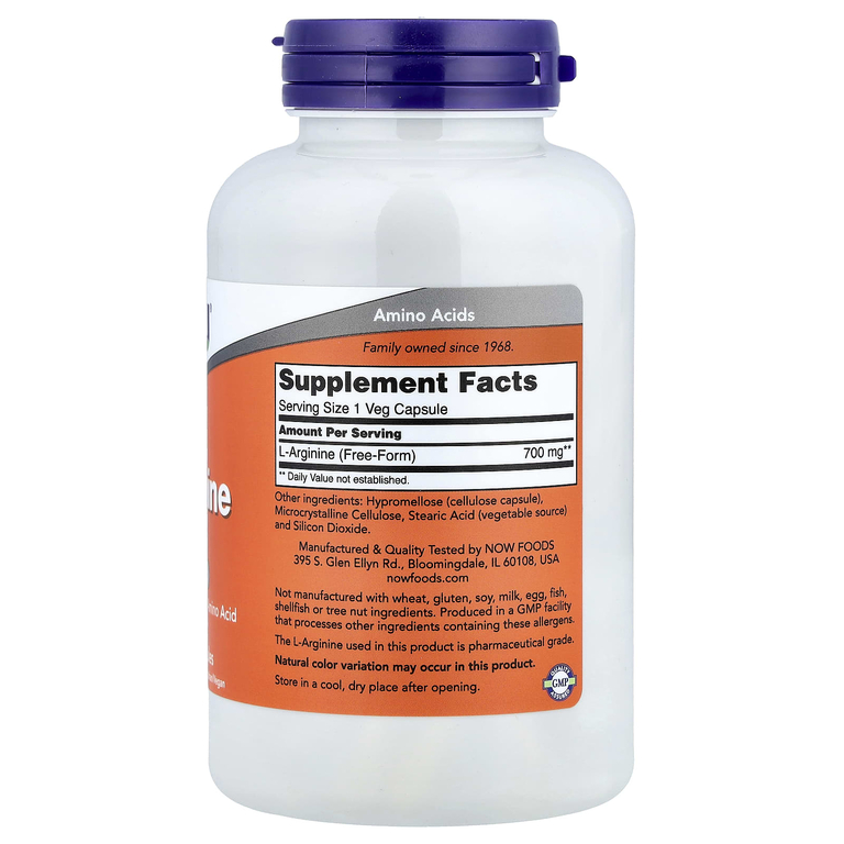 NOW Foods, L-аргинин, 700 мг, 180 растительных капсул