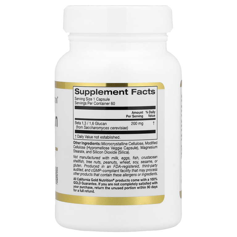 California Gold Nutrition, бета-глюкан 1–3, 1–6, 200 мг, 60 растительных капсул