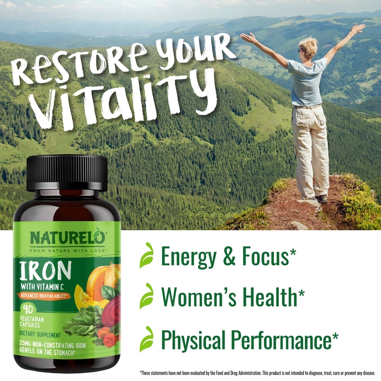 NATURELO, железо с витамином C, 90 вегетарианских капсул